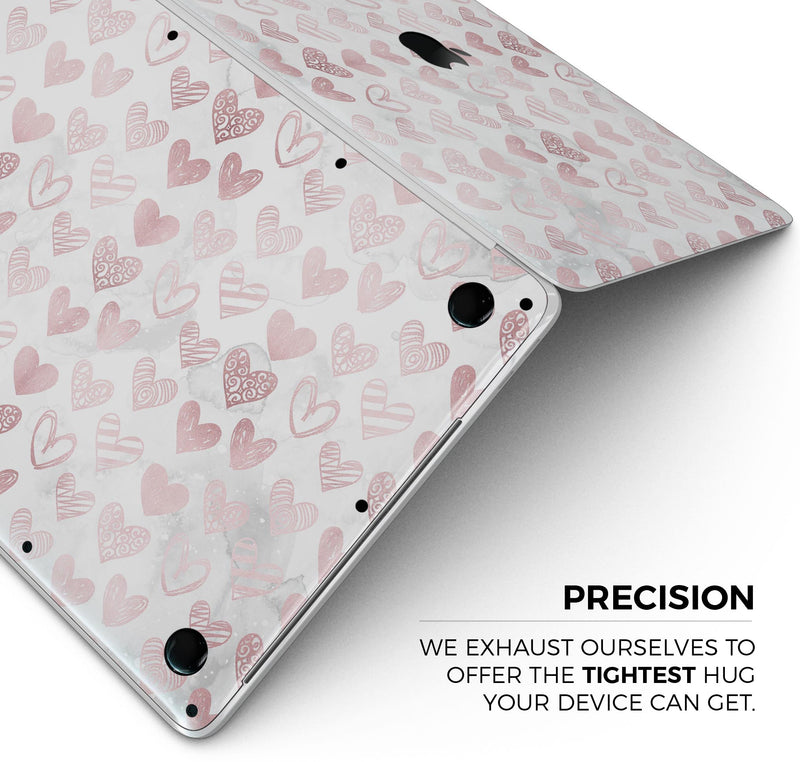 Karamfila Marble & Rose Gold Hearts v3 - Skin Decal Wrap Kit Compatible with the Apple MacBook Pro, Pro with Touch Bar or Air (11", 12", 13", 15" & 16" - All Versions Available)