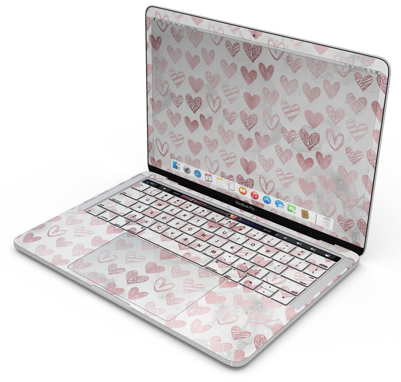 Karamfila Marble & Rose Gold Hearts v3 - Skin Decal Wrap Kit Compatible with the Apple MacBook Pro, Pro with Touch Bar or Air (11", 12", 13", 15" & 16" - All Versions Available)