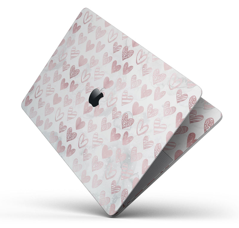 Karamfila Marble & Rose Gold Hearts v3 - Skin Decal Wrap Kit Compatible with the Apple MacBook Pro, Pro with Touch Bar or Air (11", 12", 13", 15" & 16" - All Versions Available)