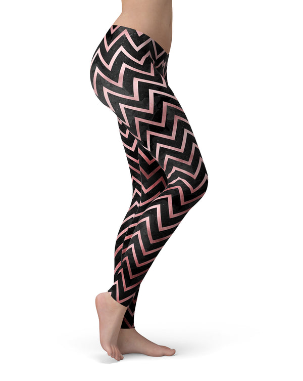 Karamfila Marble & Rose Gold Chevron v10 - All Over Print Womens Leggings / Yoga or Workout Pants