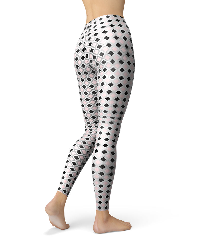 Karamfila Silver & Pink Marble V11 - All Over Print Womens Leggings / Yoga or Workout Pants