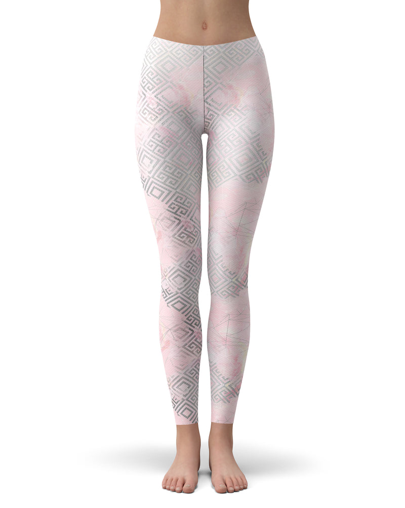 Karamfila Silver & Pink Marble V12 - All Over Print Womens Leggings / Yoga or Workout Pants