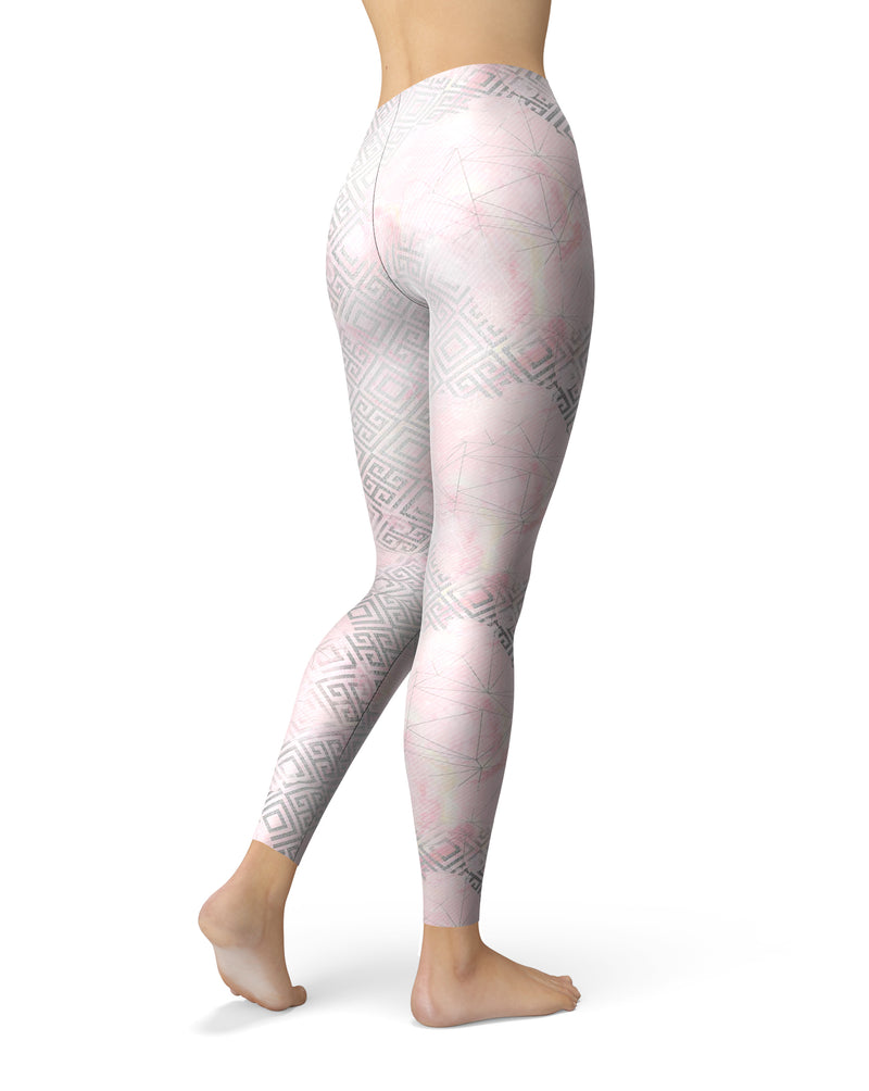 Karamfila Silver & Pink Marble V12 - All Over Print Womens Leggings / Yoga or Workout Pants