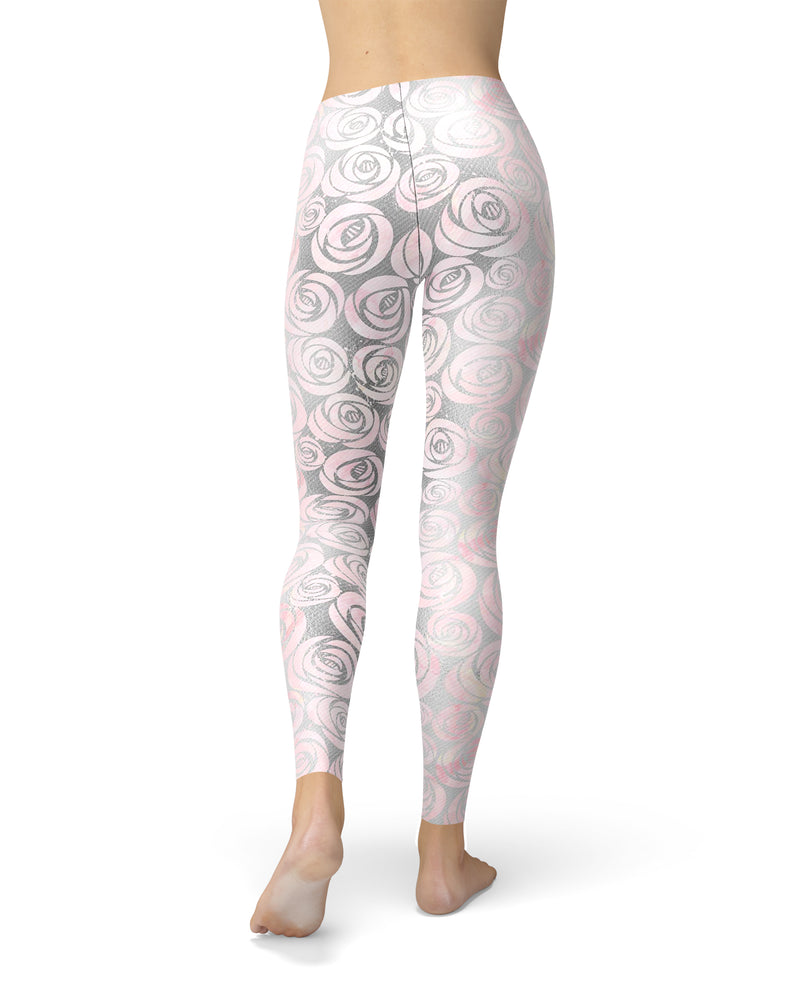 Karamfila Silver & Pink Marble V15 - All Over Print Womens Leggings / Yoga or Workout Pants