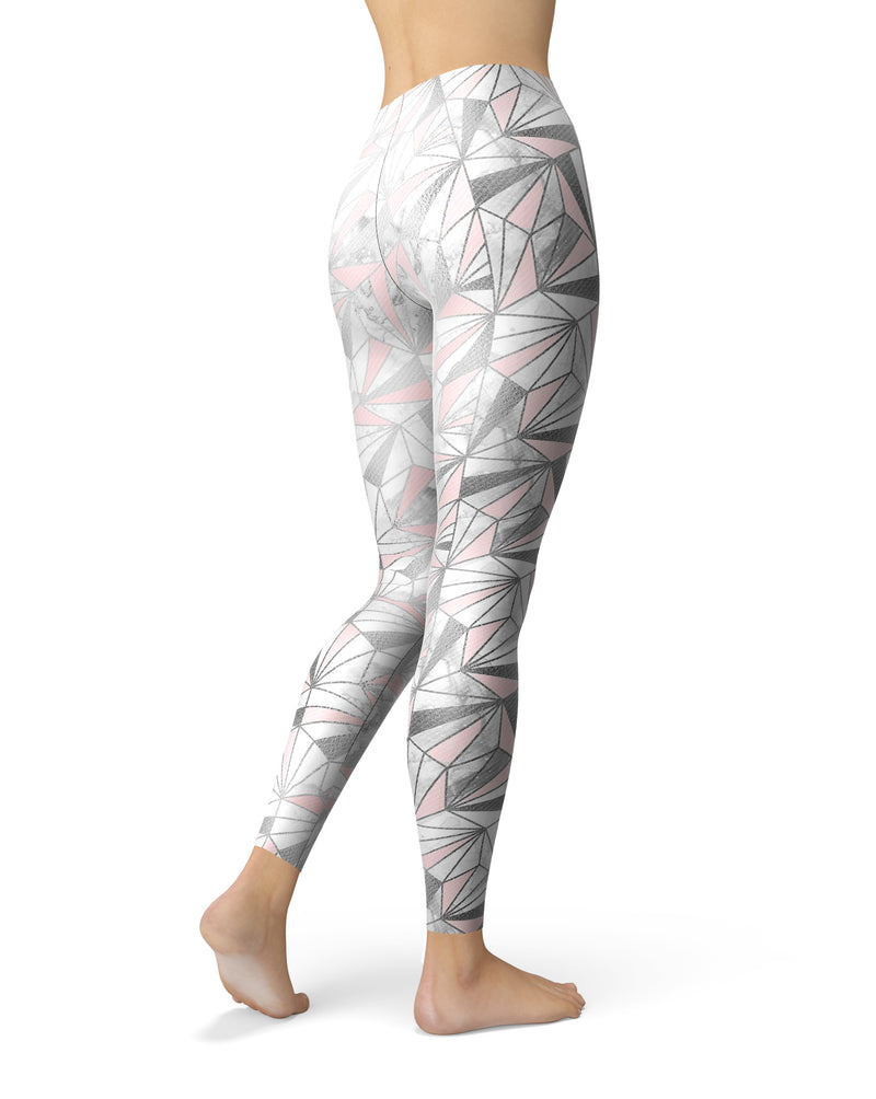 Karamfila Silver & Pink Marble V1 - All Over Print Womens Leggings / Yoga or Workout Pants