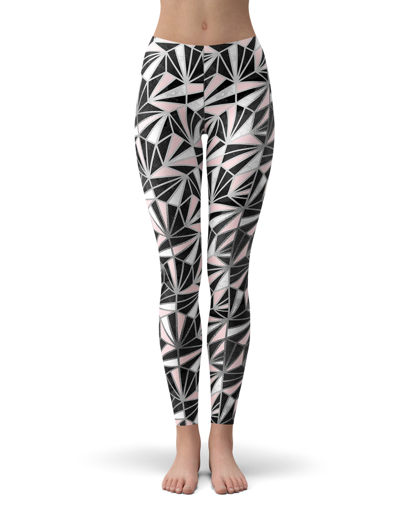 Karamfila Silver & Pink Marble V4 - All Over Print Womens Leggings / Yoga or Workout Pants