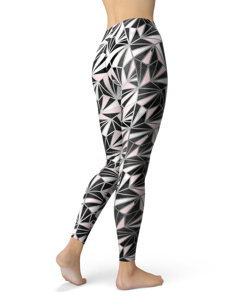 Karamfila Silver & Pink Marble V4 - All Over Print Womens Leggings / Yoga or Workout Pants