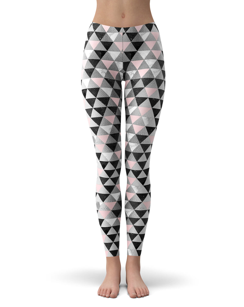 Karamfila Silver & Pink Marble V6 - All Over Print Womens Leggings / Yoga or Workout Pants
