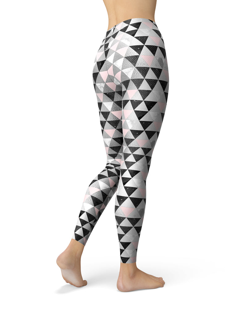 Karamfila Silver & Pink Marble V6 - All Over Print Womens Leggings / Yoga or Workout Pants