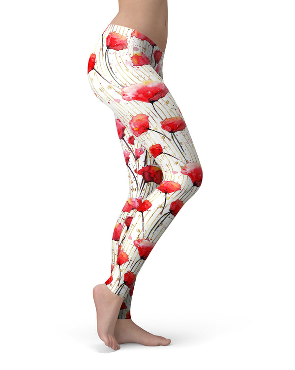 Karamfila Watercolo Poppies V15 - All Over Print Womens Leggings / Yoga or Workout Pants