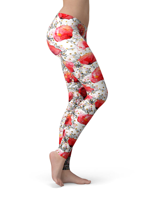 Karamfila Watercolo Poppies V26 - All Over Print Womens Leggings / Yoga or Workout Pants
