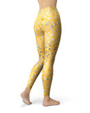 Karamfila Yellow & Gray Floral V12 - All Over Print Womens Leggings / Yoga or Workout Pants