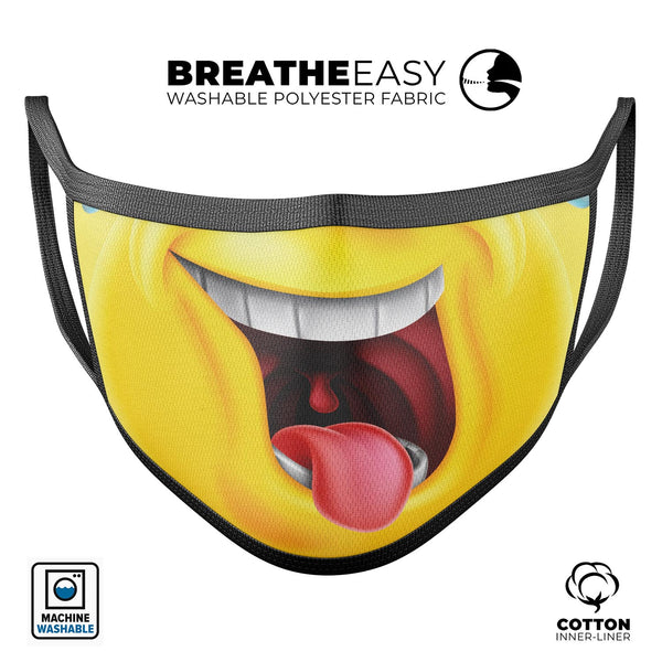 Laughing Emoji V1 - Made in USA Mouth Cover Unisex Anti-Dust Cotton Blend Reusable & Washable Face Mask with Adjustable Sizing for Adult or Child