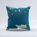 Layered Paper Night Ship with Gold Stars ink-Fuzed Decorative Throw Pillow