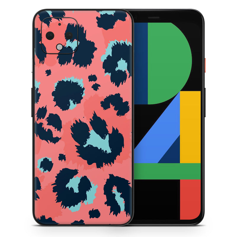 Leopard Coral and Teal V23 - Full Body Skin Decal Wrap Kit for Google Pixel