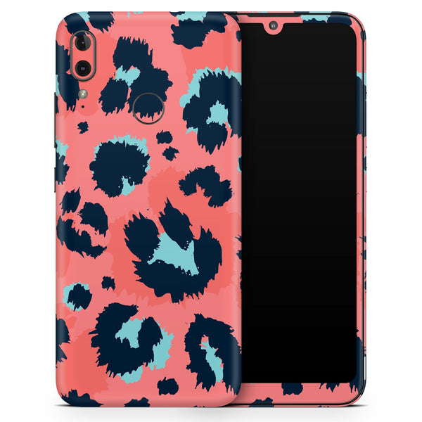 Leopard Coral and Teal V23 - Full Body Skin Decal Wrap Kit for Motorola Phones