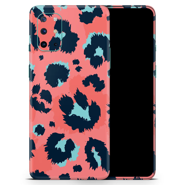 Leopard Coral and Teal V23 - Full Body Skin Decal Wrap Kit for OnePlus Phones