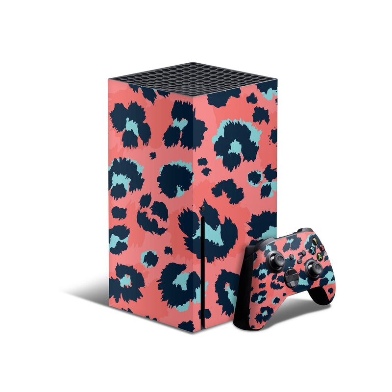 Leopard Coral and Teal V23 - Full Body Skin Decal Wrap Kit for Xbox Consoles & Controllers