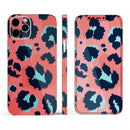 Leopard Coral and Teal V23 // Full-Body Skin Decal Wrap Cover for Apple iPhone 15, 14, 13, Pro, Pro Max, Mini, XR, XS, SE (All Models)