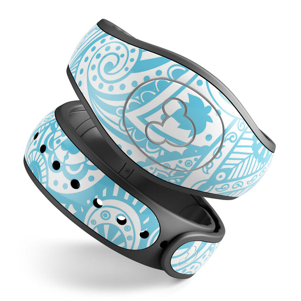 Light Blue Paisley Floral Pattern V3 - Decal Skin Wrap Kit for the Disney Magic Band