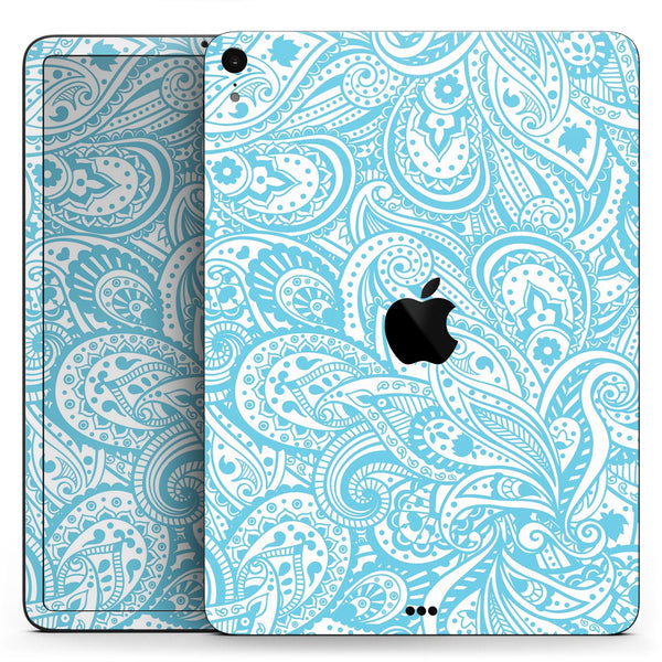 Light Blue Paisley Floral Pattern V3 - Full Body Skin Decal for the Apple iPad Pro 12.9", 11", 10.5", 9.7", Air or Mini (All Models Available)