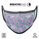 Light Purple and Blue Watercolor Peacock Feathers - Made in USA Mouth Cover Unisex Anti-Dust Cotton Blend Reusable & Washable Face Mask with Adjustable Sizing for Adult or Child