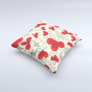 Light Tan With Red Accented Flower Petals Ink-Fuzed Decorative Throw Pillow