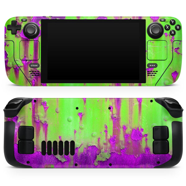 Lime Green Metal with Hot Purple Rust // Full Body Skin Decal Wrap Kit for the Steam Deck handheld gaming computer