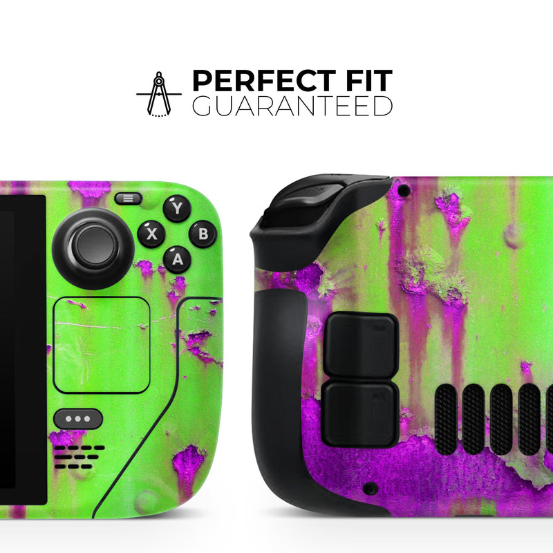 Lime Green Metal with Hot Purple Rust // Full Body Skin Decal Wrap Kit for the Steam Deck handheld gaming computer