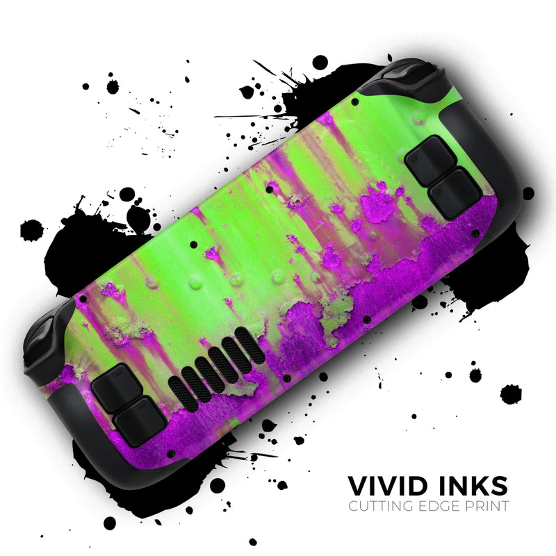 Lime Green Metal with Hot Purple Rust // Full Body Skin Decal Wrap Kit for the Steam Deck handheld gaming computer