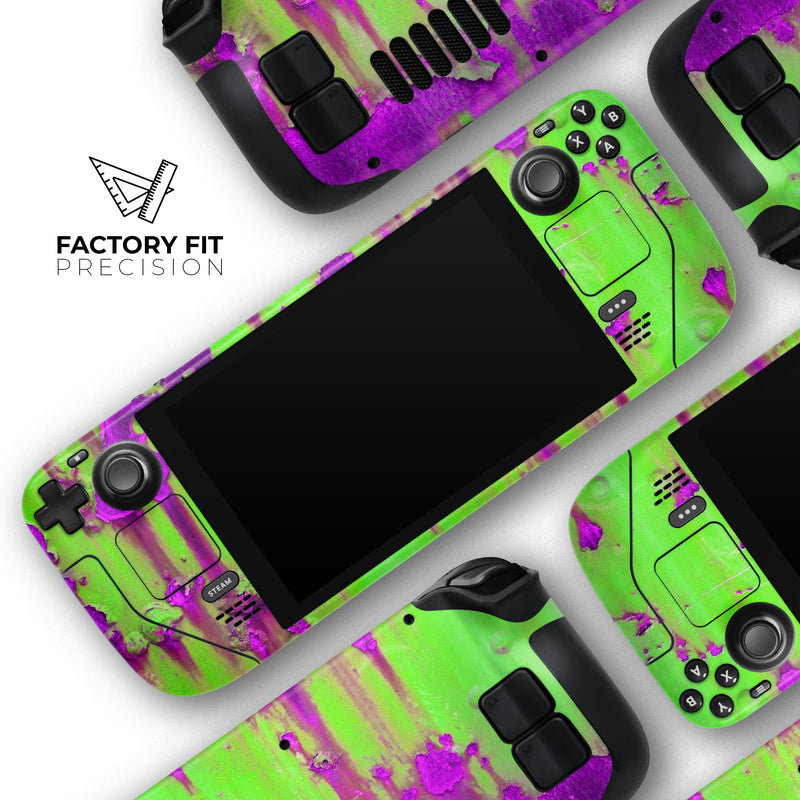 Lime Green Metal with Hot Purple Rust // Full Body Skin Decal Wrap Kit for the Steam Deck handheld gaming computer