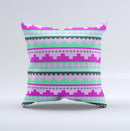 Lime Green Purple Tribal Ethic Geometric Pattern Ink-Fuzed Decorative Throw Pillow