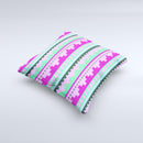 Lime Green Purple Tribal Ethic Geometric Pattern Ink-Fuzed Decorative Throw Pillow