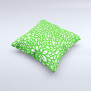 Lime Green & White Floral Sprout Ink-Fuzed Decorative Throw Pillow