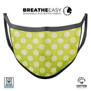 Lime Green and White Polkadots - Made in USA Mouth Cover Unisex Anti-Dust Cotton Blend Reusable & Washable Face Mask with Adjustable Sizing for Adult or Child