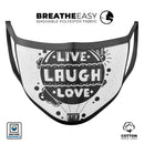 Live Laugh Love - Made in USA Mouth Cover Unisex Anti-Dust Cotton Blend Reusable & Washable Face Mask with Adjustable Sizing for Adult or Child