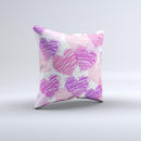 Loopy Pink and Purple Hearts ink-Fuzed Decorative Throw Pillow