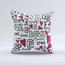 Love and Hearts Doodle Pattern ink-Fuzed Decorative Throw Pillow
