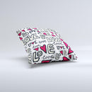 Love and Hearts Doodle Pattern ink-Fuzed Decorative Throw Pillow