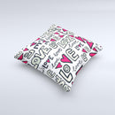 Love and Hearts Doodle Pattern ink-Fuzed Decorative Throw Pillow