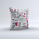 Love and Hearts Doodle Pattern ink-Fuzed Decorative Throw Pillow