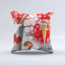 Magical Unfocused Red Hearts and Wine ink-Fuzed Decorative Throw Pillow