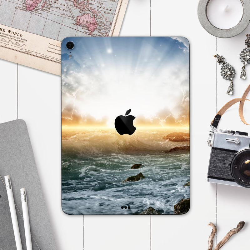 Majestic Sky on Crashing Waves - Full Body Skin Decal for the Apple iPad Pro 12.9", 11", 10.5", 9.7", Air or Mini (All Models Available)
