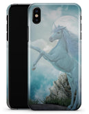 Majestic White Stallion Unicorn Rearing in Triump over Enemies Before the Light of a Full Moon on a Mid Summer's Night - iPhone X Clipit Case