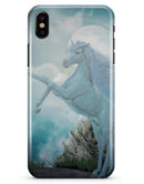 Majestic White Stallion Unicorn Rearing in Triump over Enemies Before the Light of a Full Moon on a Mid Summer's Night - iPhone X Clipit Case