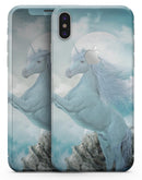 Majestic White Stallion Unicorn Rearing in Triump over Enemies Before the Light of a Full Moon on a Mid Summer's Night - iPhone X Skin-Kit