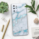 Marble & Digital Blue Frosted Foil V1 - Premium Vinyl Skin Decal for Samsung Galaxy S25 Ultra, S24, S23, S22 & All Galaxy S Models