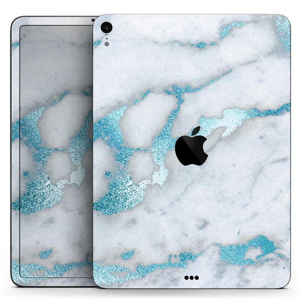 Marble & Digital Blue Frosted Foil V1 - Full Body Skin Decal for the Apple iPad Pro 12.9", 11", 10.5", 9.7", Air or Mini (All Models Available)