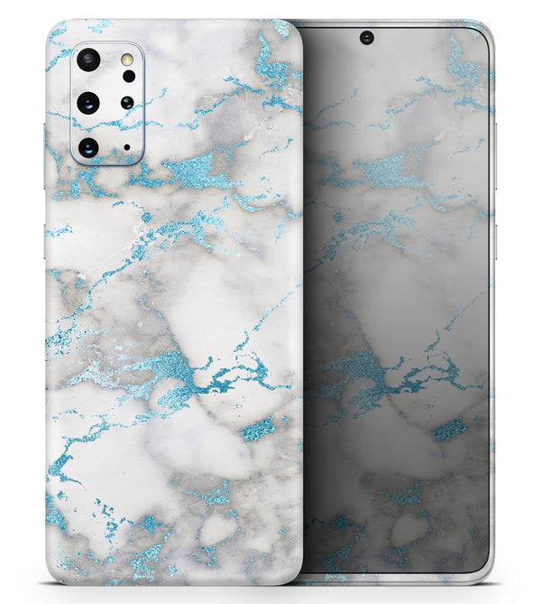 Marble & Digital Blue Frosted Foil V2 - Skin-Kit for the Samsung Galaxy S-Series S20, S20 Plus, S20 Ultra , S10 & others (All Galaxy Devices Available)