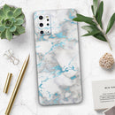 Marble & Digital Blue Frosted Foil V2 - Premium Vinyl Skin Decal for Samsung Galaxy S25 Ultra, S24, S23, S22 & All Galaxy S Models